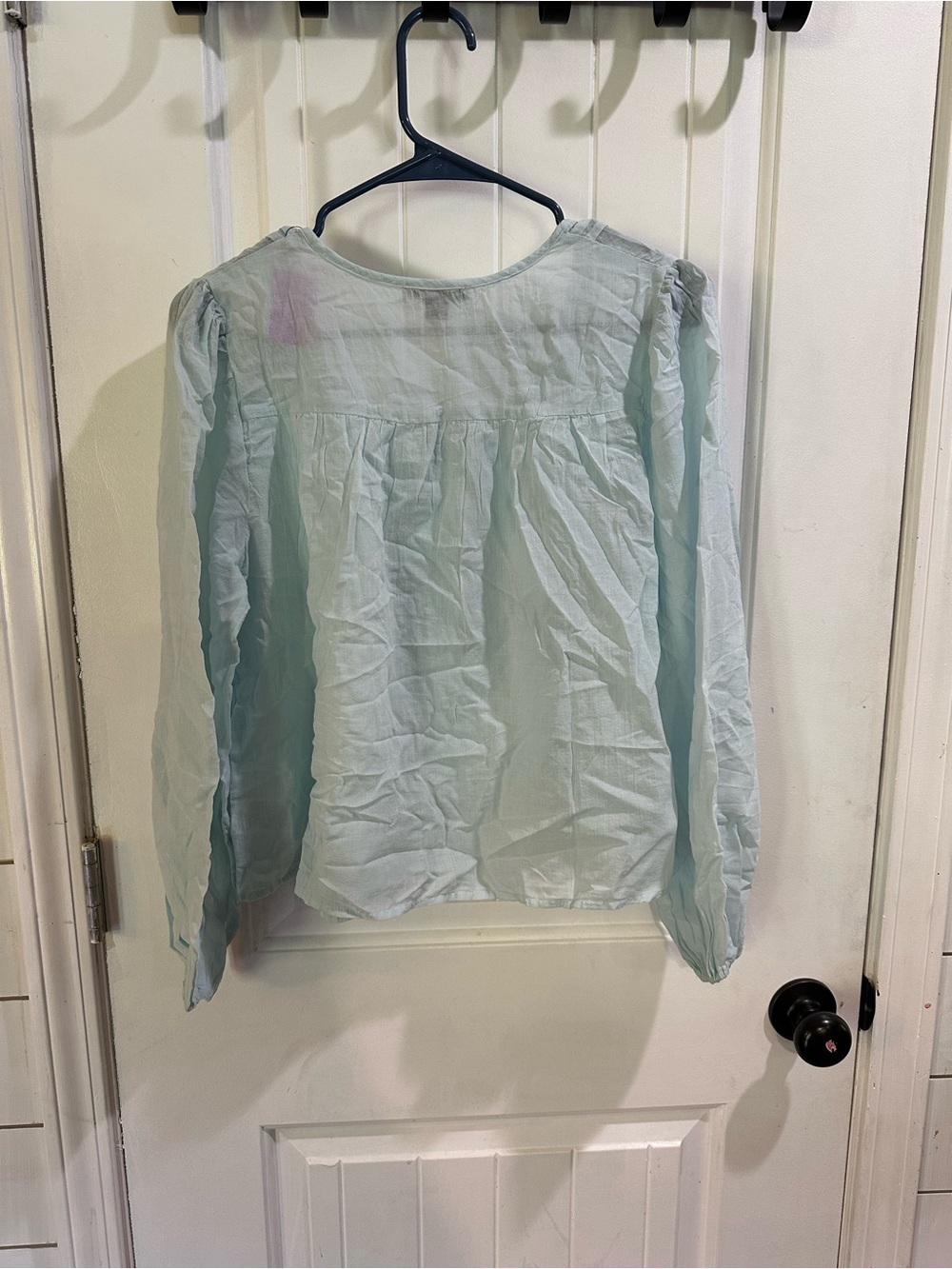 American Eagle Outfitters Light Blue breezy boho Pintuck Tie-Front Blouse - Picture 3 of 4